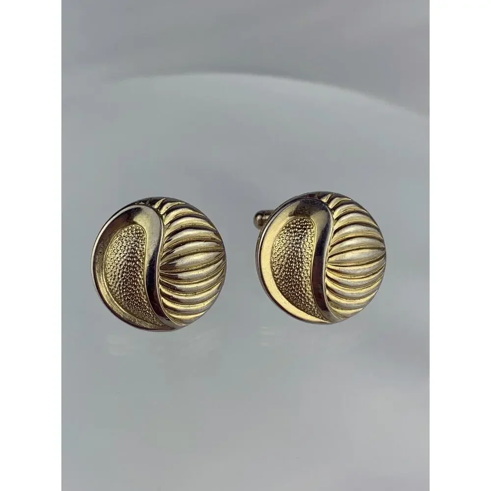 Retro 1980’s Style Button Gold Tone Cufflinks Flashy Funky Statement VTG N1